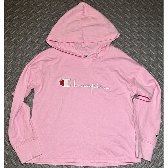 Champion HERITAGE girls pink Long sleeve embroidered cotton Pullover hoodie Sz L - Picture 2 of 11